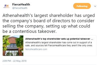 Tweet About Athenahealth's Potential Takeover